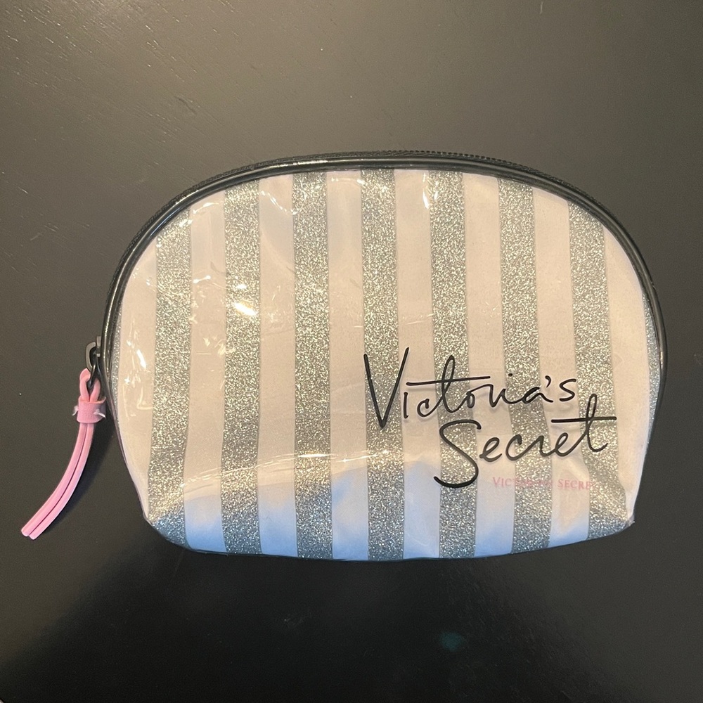 Victoria's Secret Silver and White Striped Pouch